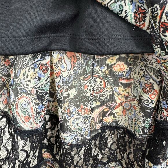 Band of Gypsies Paisley Print Long Sleeve Square Neck Lace Hi Low Dress Size S - Picture 5 of 7